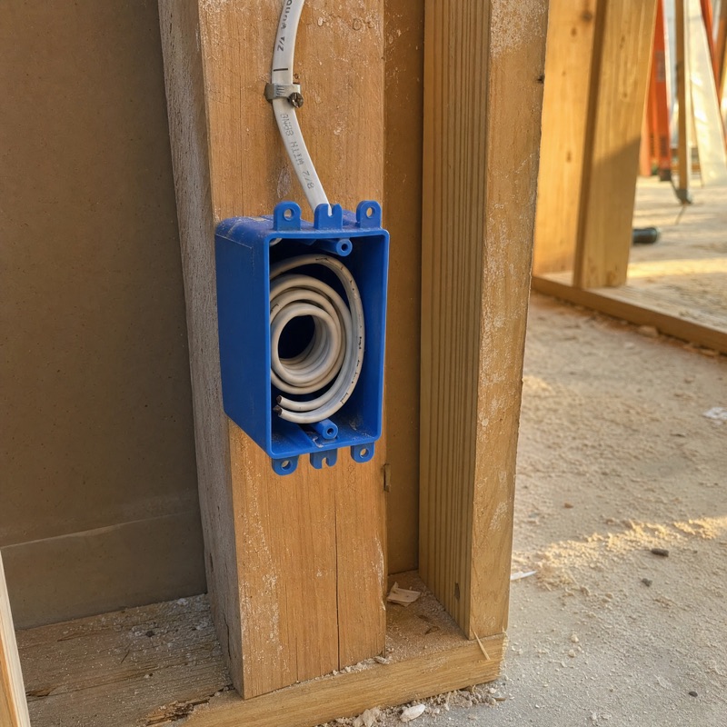 Electrical box rough-in closeup