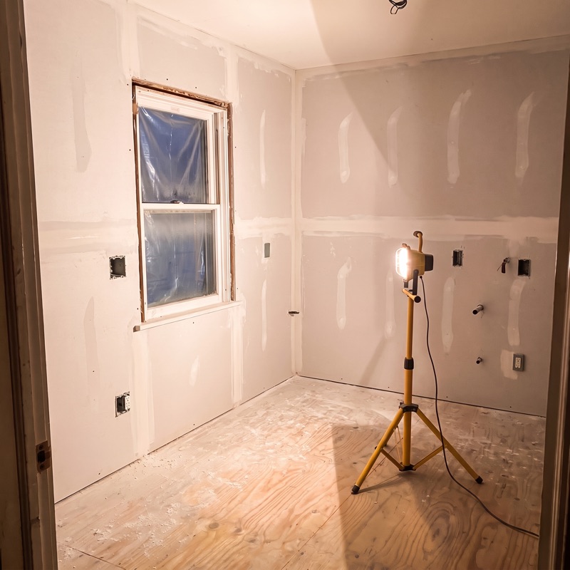Same corner drywalled